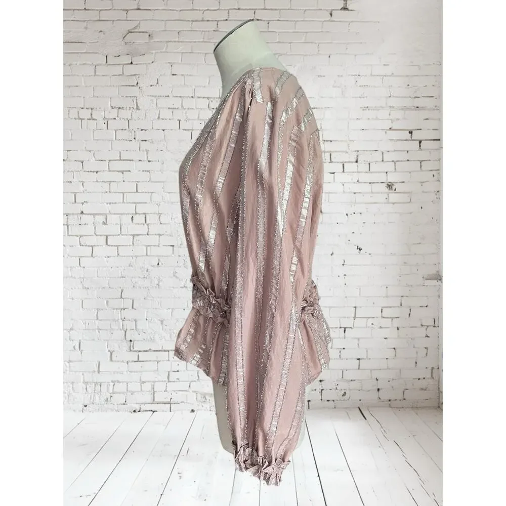 Current Air Womens Dressy Boho Metallic Striped Peplum Ruffle Blouse Size Large - Picture 3 of 8